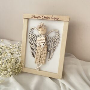 ANIOŁEK MAKRAMA W RAMCE NA PIERWSZĄ KOMUNIĘ I CHRZEST PAMIĄTKA CHŁOPIEC