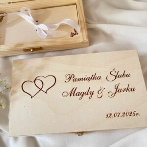 PERSONALIZOWANA DREWNIANA SKRZYNECZKA ŚLUBNA NA PIENIĄDZE SERCA