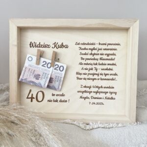 PREZENT NA URODZINY RAMKA TABLICZKA PIENIĄDZE GRAWER