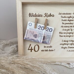 PREZENT NA URODZINY RAMKA TABLICZKA PIENIĄDZE GRAWER