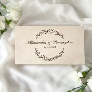 PERSONALIZOWANA DREWNIANA SKRZYNECZKA ŚLUBNA NA PIENIĄDZE - KWIATY