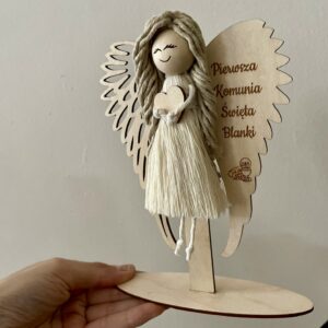 DREWNIANE AŻUROWE SKRZYDŁA ANIELSKIE NA STOJAKU Z TWOIM NAPISEM