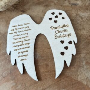 DUŻE DREWNIANE SKRZYDEŁKA ZE SKLEJKI Z GRAWEREM I SERDUSZKAMI