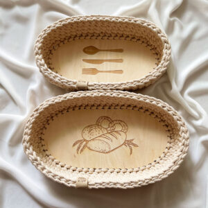 MAKRAMOWA BAZA DO KOSZYKA DNO KOSZ MOJŻESZA ZE SKLEJKI Z GRAWEREM