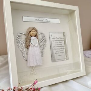 DUŻY ANIOŁEK MAKRAMA W RAMCE Z ELEMENTAMI Z PLEXI