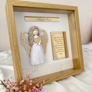 DUŻY ANIOŁEK MAKRAMA W RAMCE Z ELEMENTAMI Z PLEXI