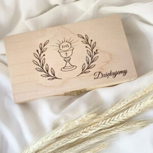 DREWNIANA SKRZYNECZKA KOMUNIA PODZIĘKOWANIE DLA KSIĘDZA