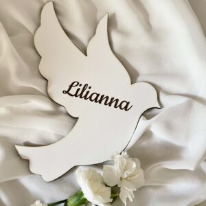 GOŁĄBEK Z BIAŁEJ PŁYTY MDF Z GRAWEREM IMIENIA