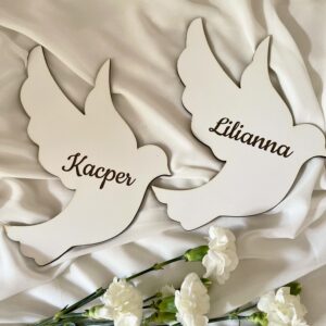 GOŁĄBEK Z BIAŁEJ PŁYTY MDF Z GRAWEREM IMIENIA