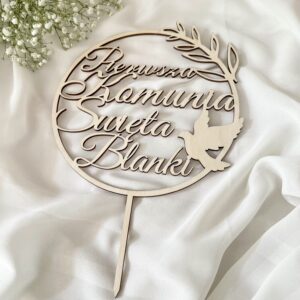 TOPPER DREWNIANY ZE SKLEJKI - PIERWSZA KOMUNIA ŚWIĘTA