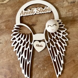 ZESTAW DO ANIOŁKA - DREWNIANA OBRĘCZ ZE SKRZYDEŁKAMI, GŁOWĄ I SERDUSZKIEM