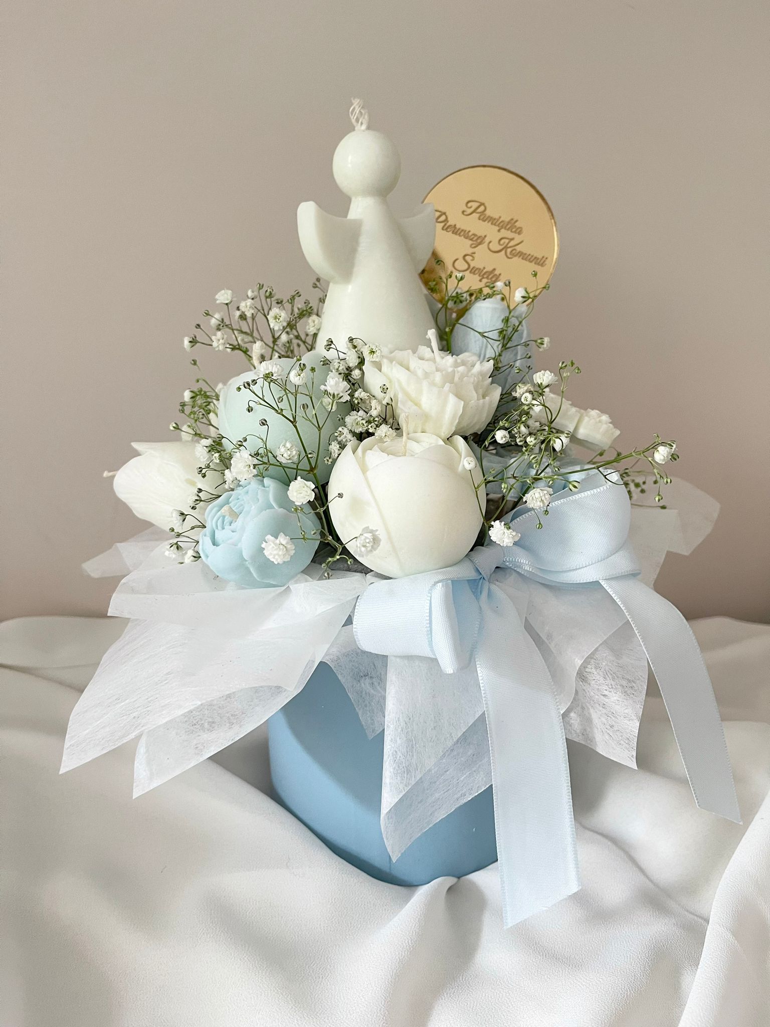 Flower Box Świece sojowe Prezent Komunia Święta Pamiątka dla chłopca