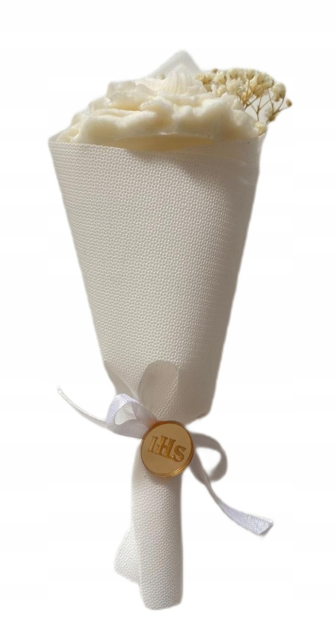 Bukiet świeca sojowa kwiat na prezent Podziękowanie Komunia Święta IHS