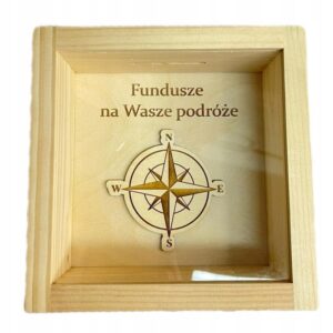 Drewniana skarbonka prezent Fundusze na podróże