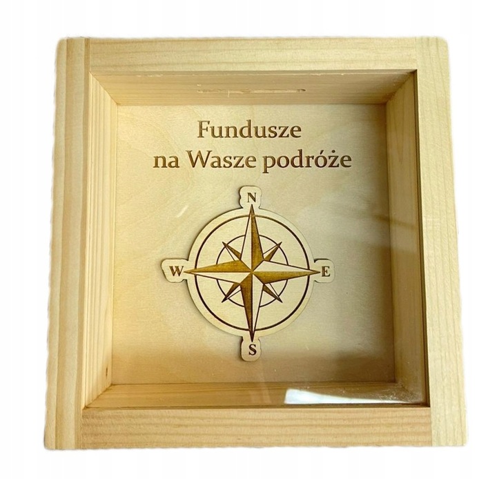 Drewniana skarbonka prezent Fundusze na podróże