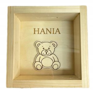 Drewniana skarbonka prezent Miś z Imieniem