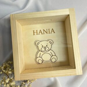 Drewniana skarbonka prezent Miś z Imieniem