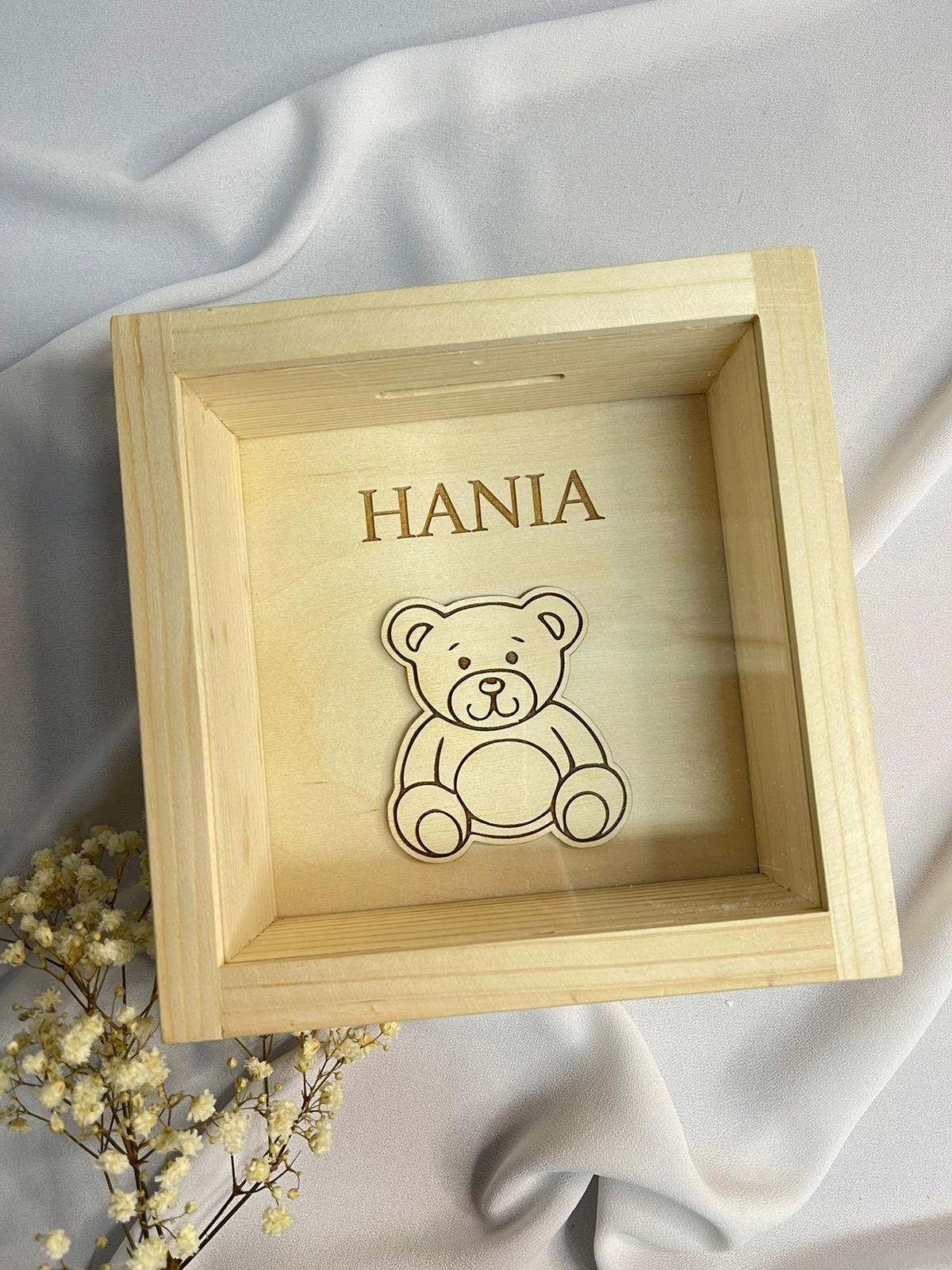 Drewniana skarbonka prezent Miś z Imieniem - obrazek 3