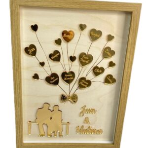 Drzewko serc z imionami personalizowany obraz w ramce Prezent dla Rodziców