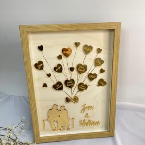 Drzewko serc z imionami personalizowany obraz w ramce Prezent dla Rodziców