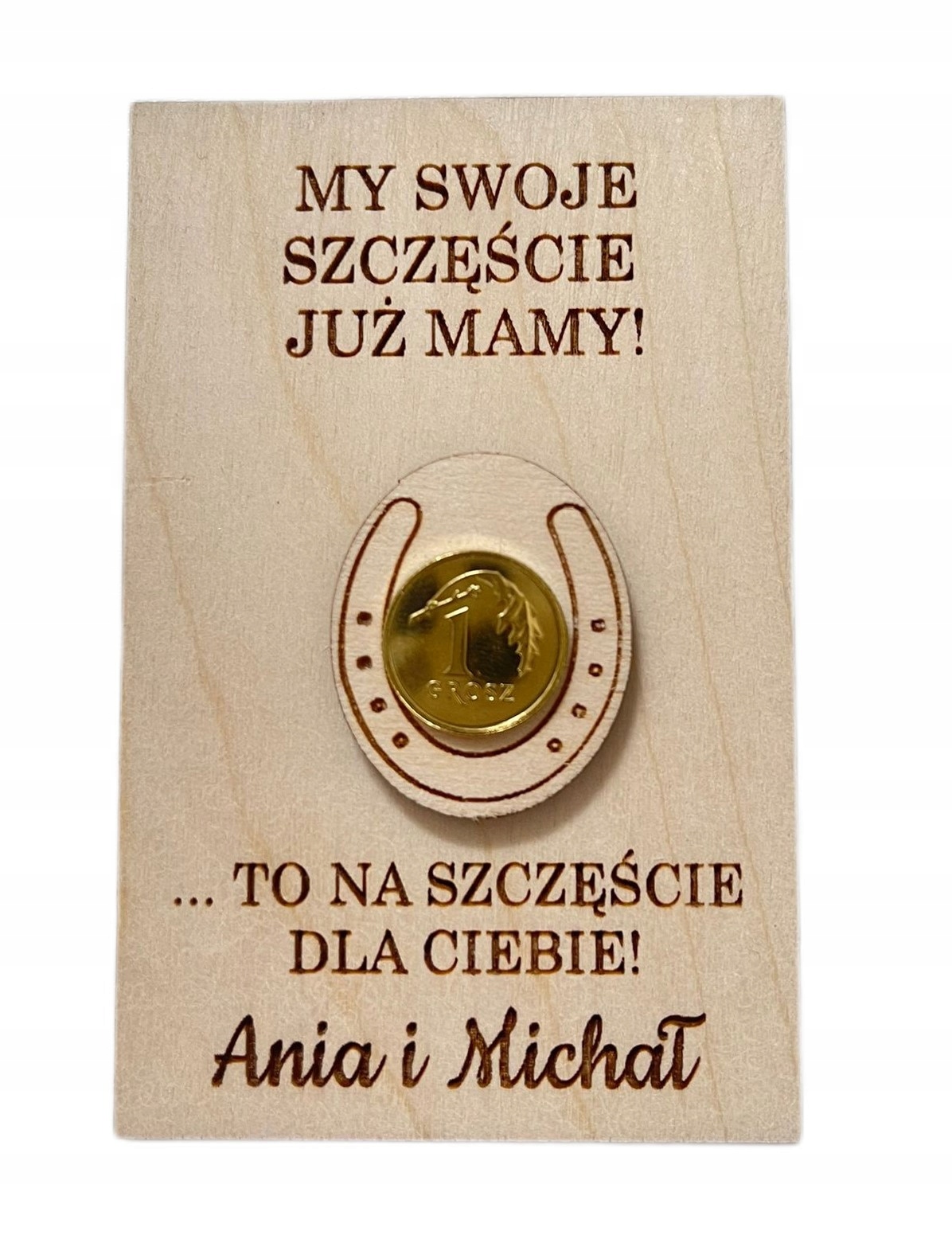 Grosik na szczęście podziękowanie Ślub Personalizacja 9x6cm PODKOWA