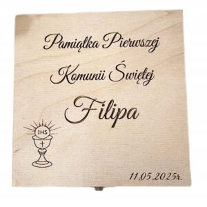 PAMIĄTKA PIERWSZEJ KOMUNII ŚWIĘTEJ SKRZYNKA PREZENT Personalizacja