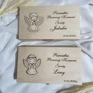 Pamiątka Pierwsze Komunii Świętej skrzynka na pieniądze Personalizacja