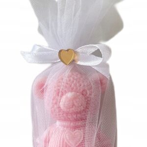 Świeca Sojowa Miś Podziękowanie Chrzest Komunia Babyshower róż