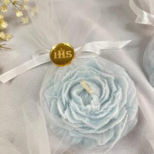 Kwiat w woreczku piwonia podziękowanie dla gości Pierwsza Komunia Święta