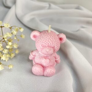 Świeca Sojowa Miś Podziękowanie Chrzest Komunia Babyshower róż