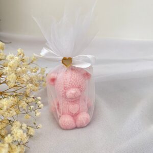 Świeca Sojowa Miś Podziękowanie Chrzest Komunia Babyshower róż