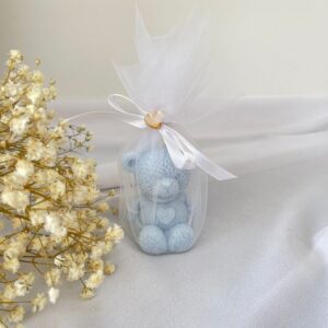 Świeca Sojowa Miś Podziękowanie Chrzest Komunia Babyshower niebieski