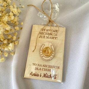 Grosik na szczęście podziękowanie Ślub Personalizacja 9x6cm PODKOWA